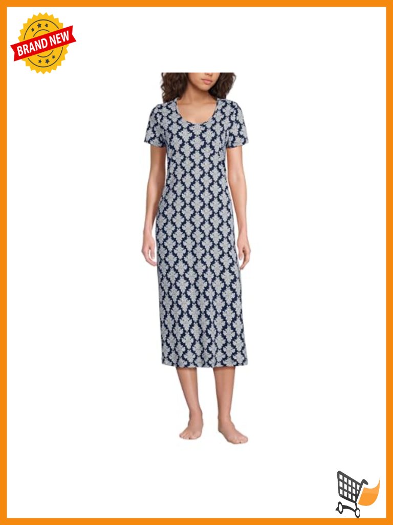 Cotton Short Sleeve Midcalf Nightgown - Locker Loop, Scoop Neck